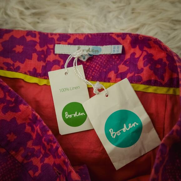 Boden Size 4 R Sarah Pink Floral Print Button Front Down A Line Linen Skirt NEW - Picture 4 of 7